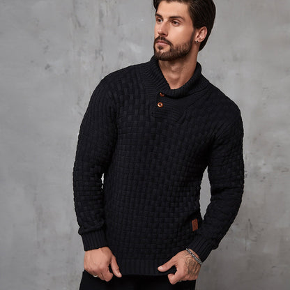 Men's Regular Textured Patched Detail Shawl Collar Sweater