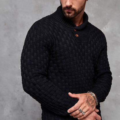 Men's Regular Textured Patched Detail Shawl Collar Sweater