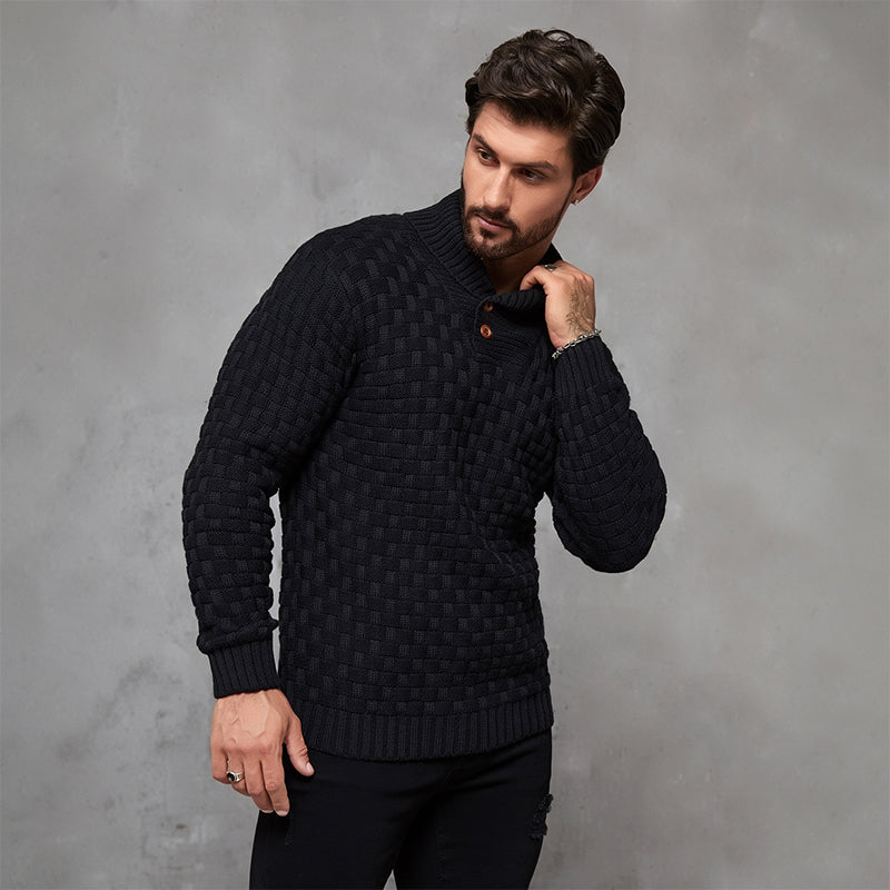 Men's Regular Textured Patched Detail Shawl Collar Sweater