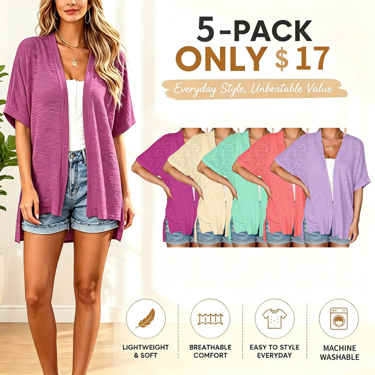 Short-sleeved casual solid coat