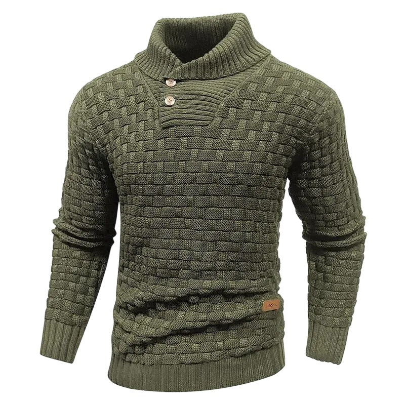 Men's Regular Textured Patched Detail Shawl Collar Sweater