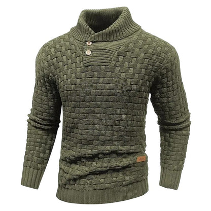 Men's Regular Textured Patched Detail Shawl Collar Sweater