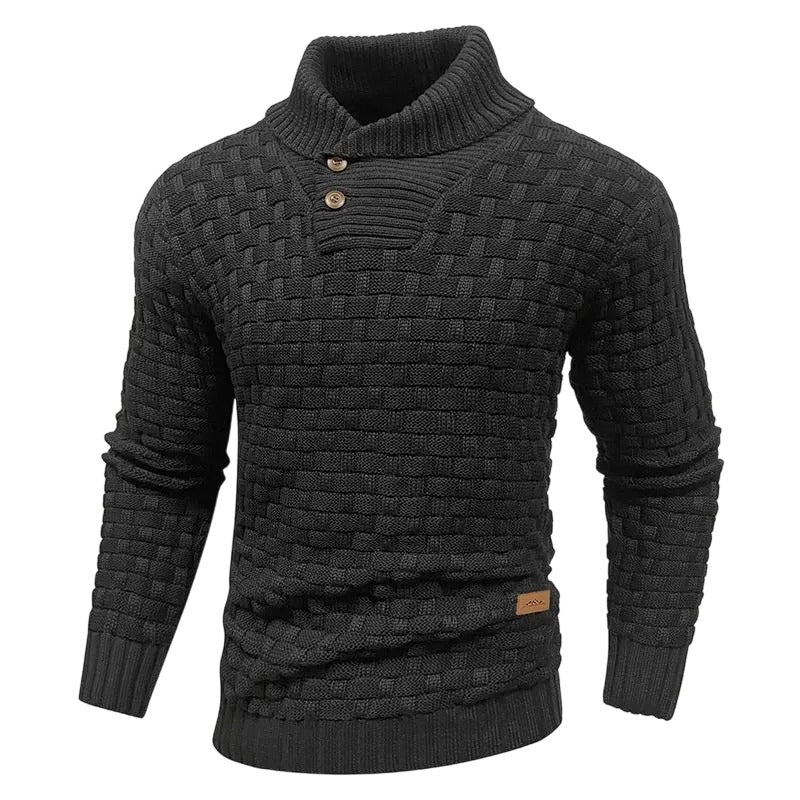 Men's Regular Textured Patched Detail Shawl Collar Sweater
