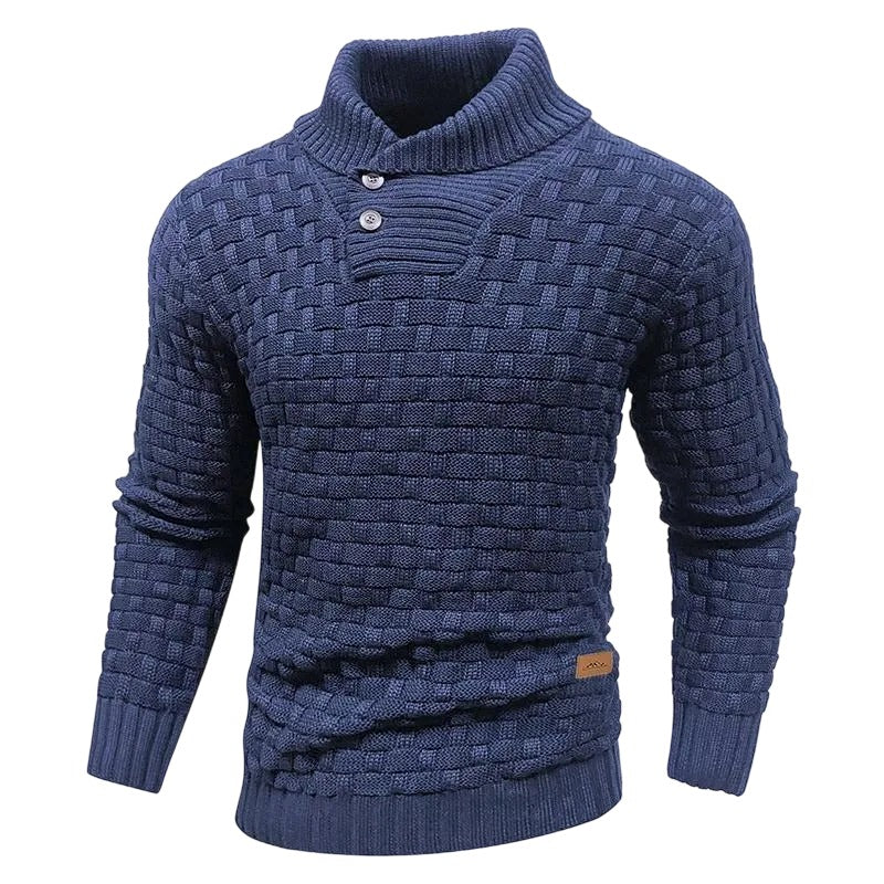 Men's Regular Textured Patched Detail Shawl Collar Sweater