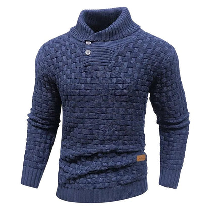 Men's Regular Textured Patched Detail Shawl Collar Sweater
