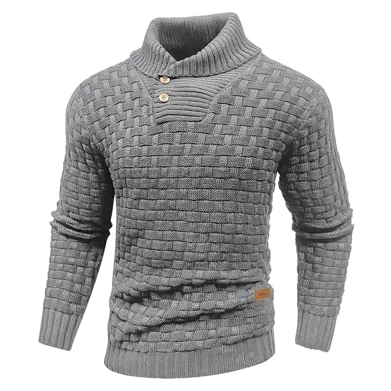 Men's Regular Textured Patched Detail Shawl Collar Sweater