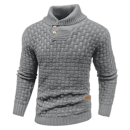 Men's Regular Textured Patched Detail Shawl Collar Sweater