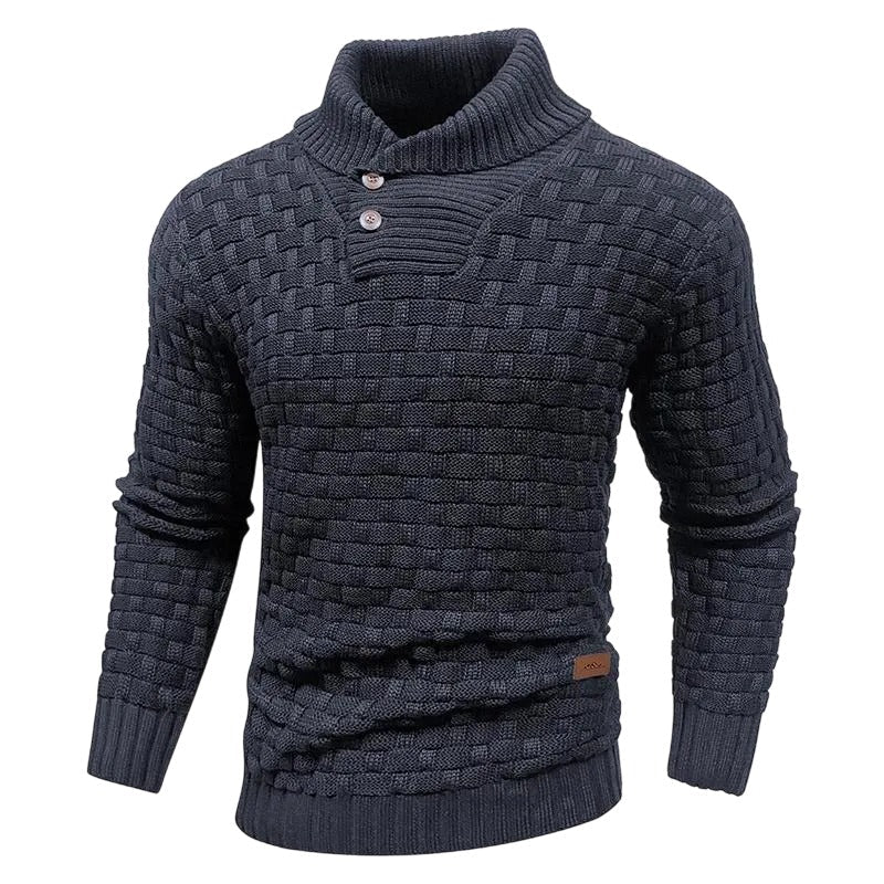 Men's Regular Textured Patched Detail Shawl Collar Sweater