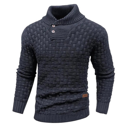 Men's Regular Textured Patched Detail Shawl Collar Sweater