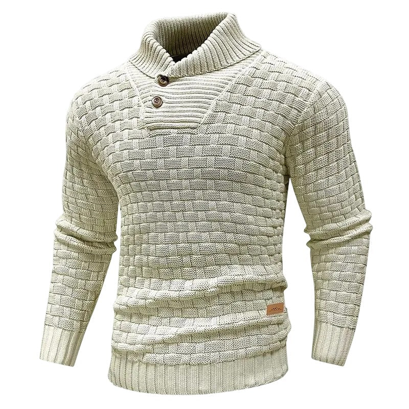 Men's Regular Textured Patched Detail Shawl Collar Sweater