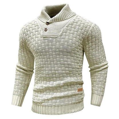 Men's Regular Textured Patched Detail Shawl Collar Sweater