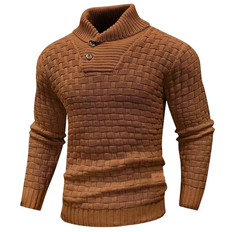 Men's Regular Textured Patched Detail Shawl Collar Sweater