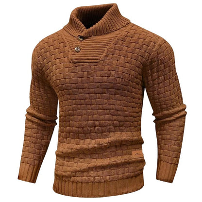 Men's Regular Textured Patched Detail Shawl Collar Sweater