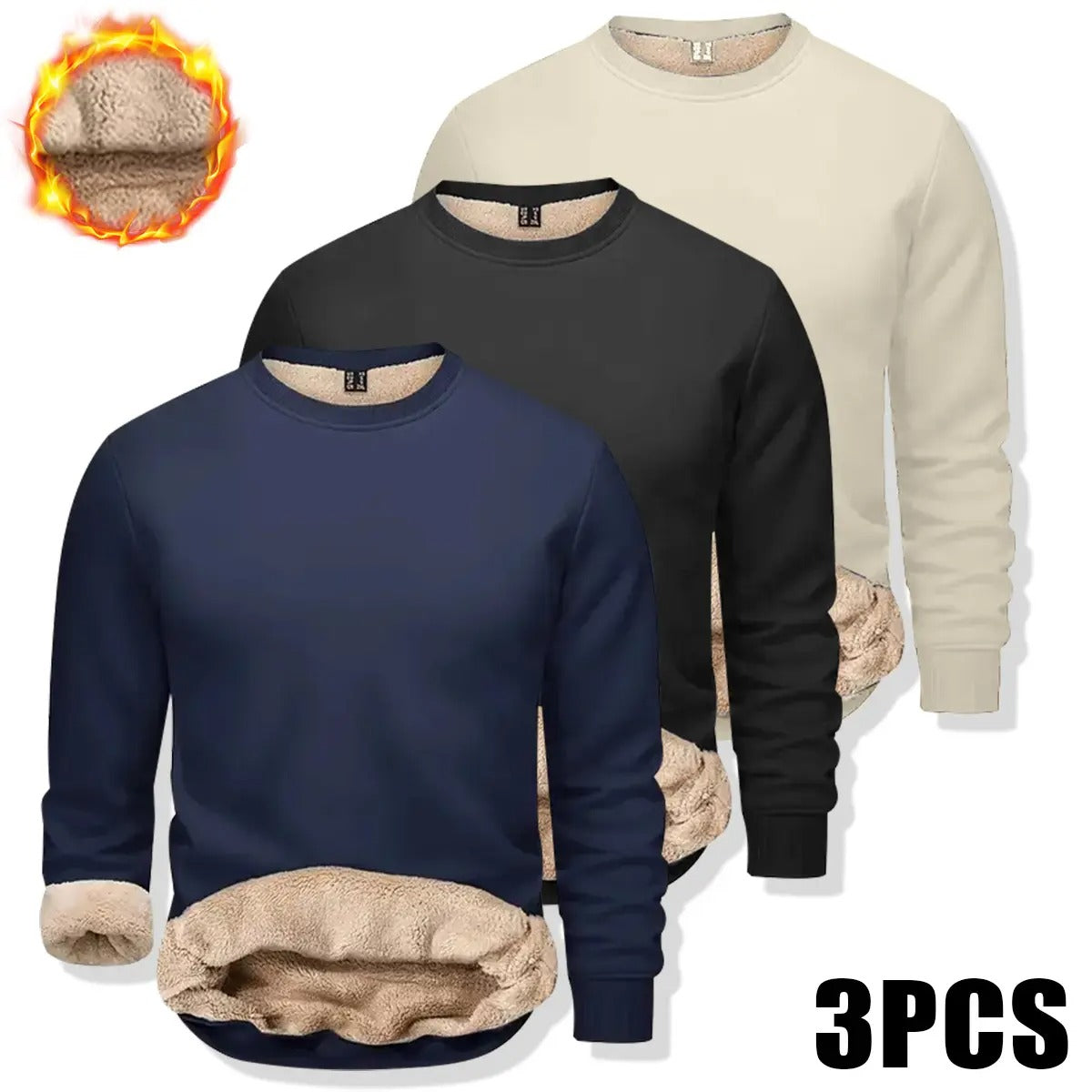 Men's Fitted Crewneck Fleece Lined Sweatshirt, Wind Resistant Polyester Athletic Pullover, Casual Fashion Active Tops
