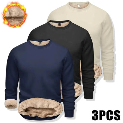 Men's Fitted Crewneck Fleece Lined Sweatshirt, Wind Resistant Polyester Athletic Pullover, Casual Fashion Active Tops