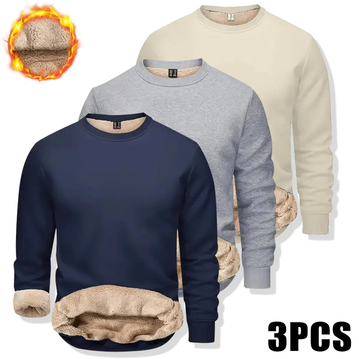 Men's Fitted Crewneck Fleece Lined Sweatshirt, Wind Resistant Polyester Athletic Pullover, Casual Fashion Active Tops