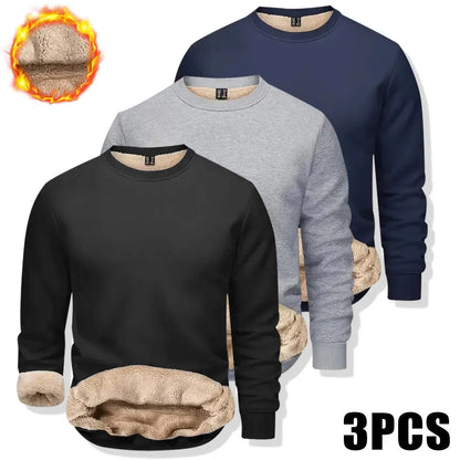 Men's Fitted Crewneck Fleece Lined Sweatshirt, Wind Resistant Polyester Athletic Pullover, Casual Fashion Active Tops