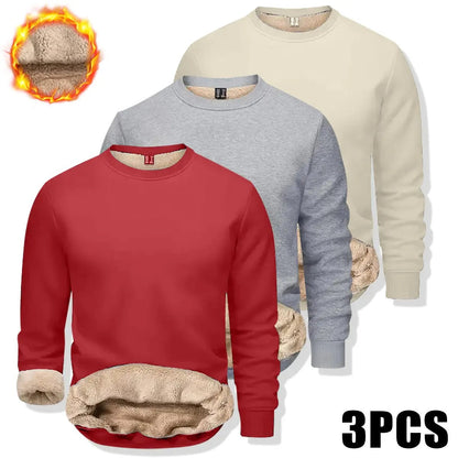 Men's Fitted Crewneck Fleece Lined Sweatshirt, Wind Resistant Polyester Athletic Pullover, Casual Fashion Active Tops