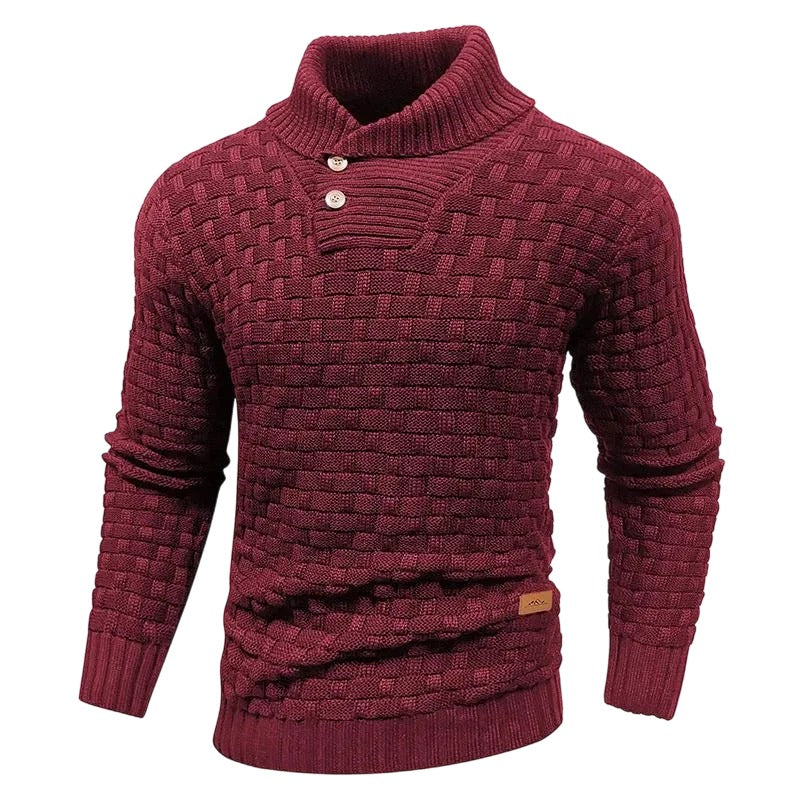 Men's Regular Textured Patched Detail Shawl Collar Sweater