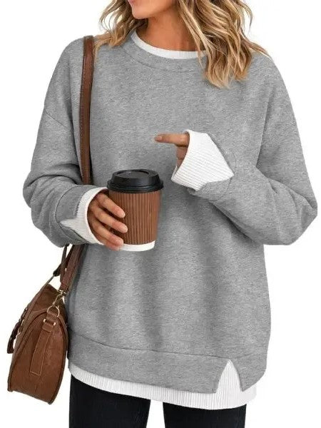 Loose-fit sweatshirt for women with crew neck design and layered tailoring