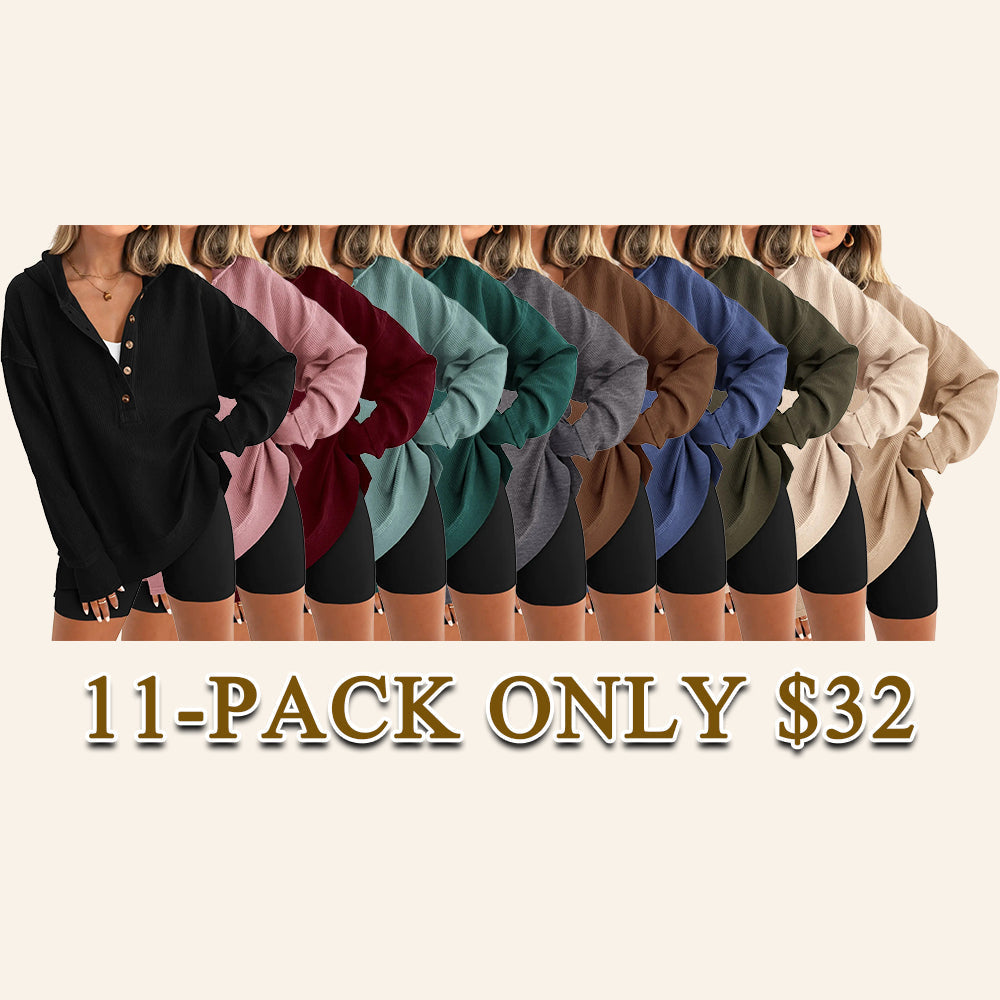 Women's Oversized V-Neck Hoodie – Relaxed Button Pullover with Side Slits