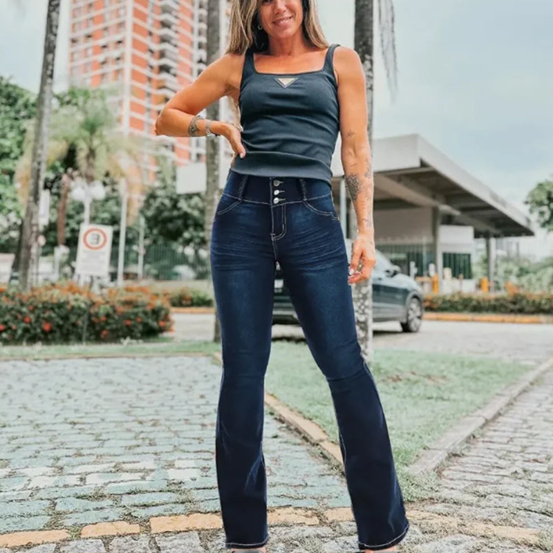 High waisted flared denim casual pants (Multiple Colors)