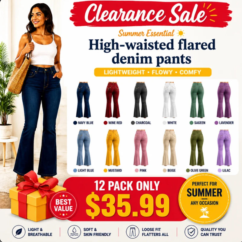 High waisted flared denim casual pants (Multiple Colors)