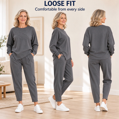 2-teiliges Damen-Freizeitset mit asymmetrischem Sweatshirt