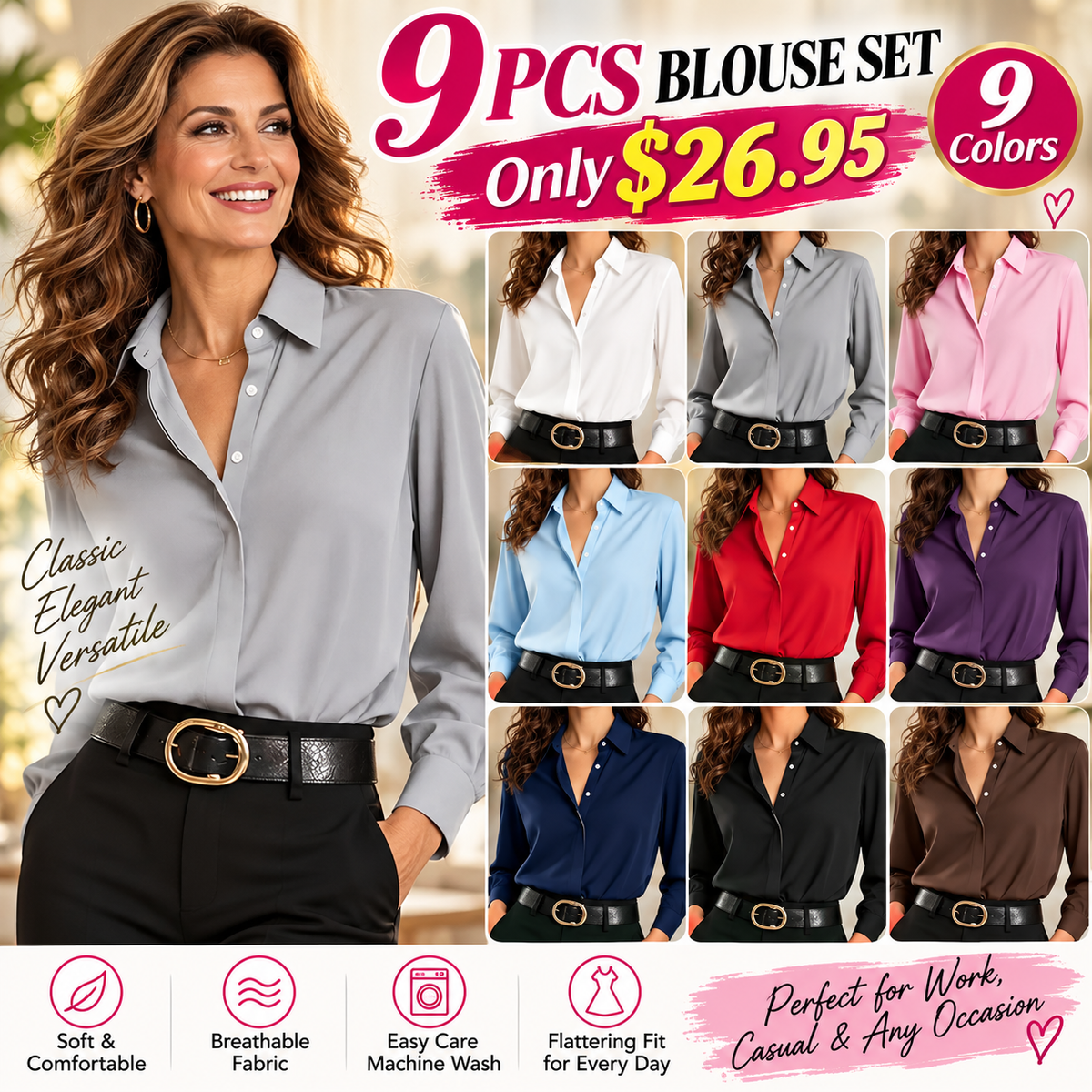 Women's Satin Button-Down Shirt – Silky Soft Long Sleeve Blouse