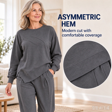 2-teiliges Damen-Freizeitset mit asymmetrischem Sweatshirt
