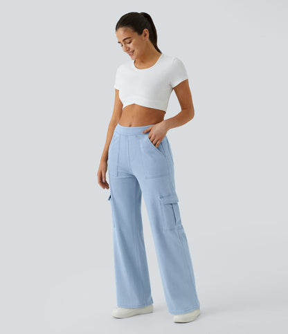 Mid Rise Multi Pockets Straight Leg Stretch Casual Cargo Jeans