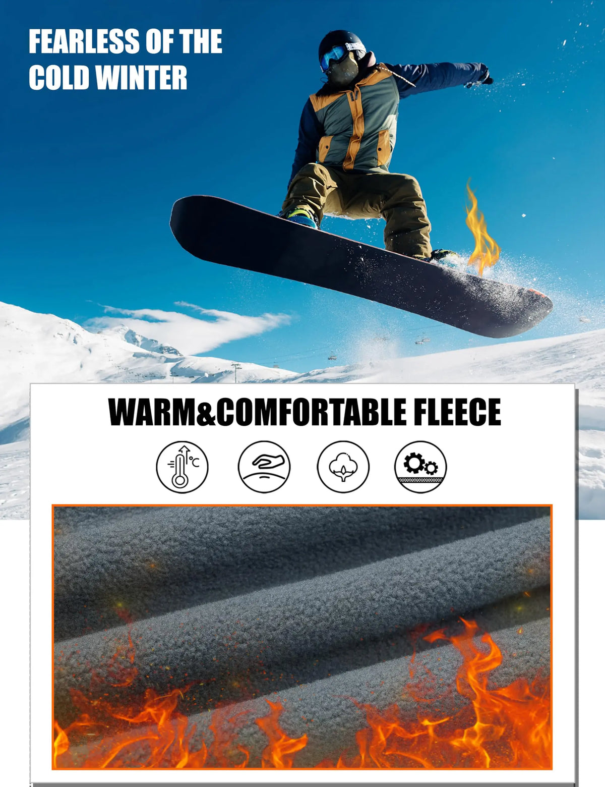 Men's Winter Ski Pants with Wool Lining and 5 Zippers