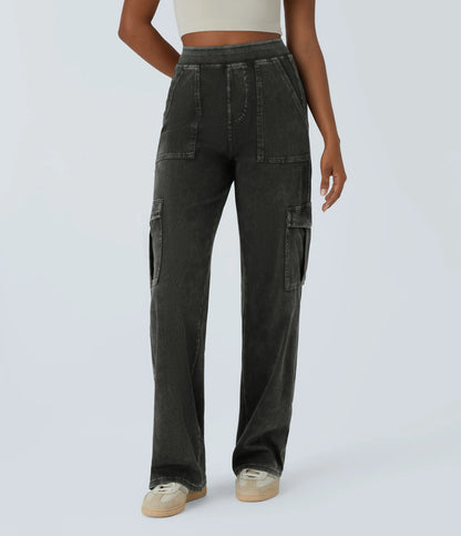 Mid Rise Multi Pockets Straight Leg Stretch Casual Cargo Jeans