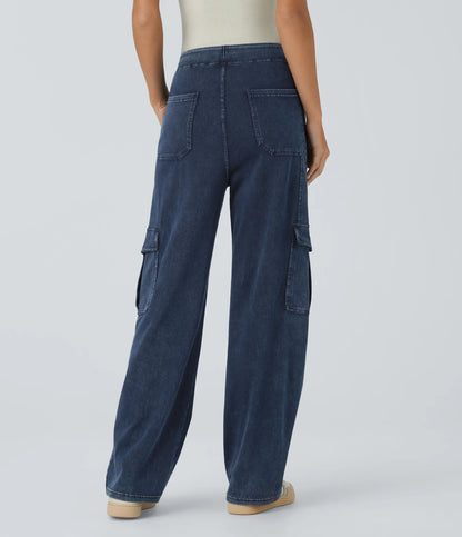 Mid Rise Multi Pockets Straight Leg Stretch Casual Cargo Jeans