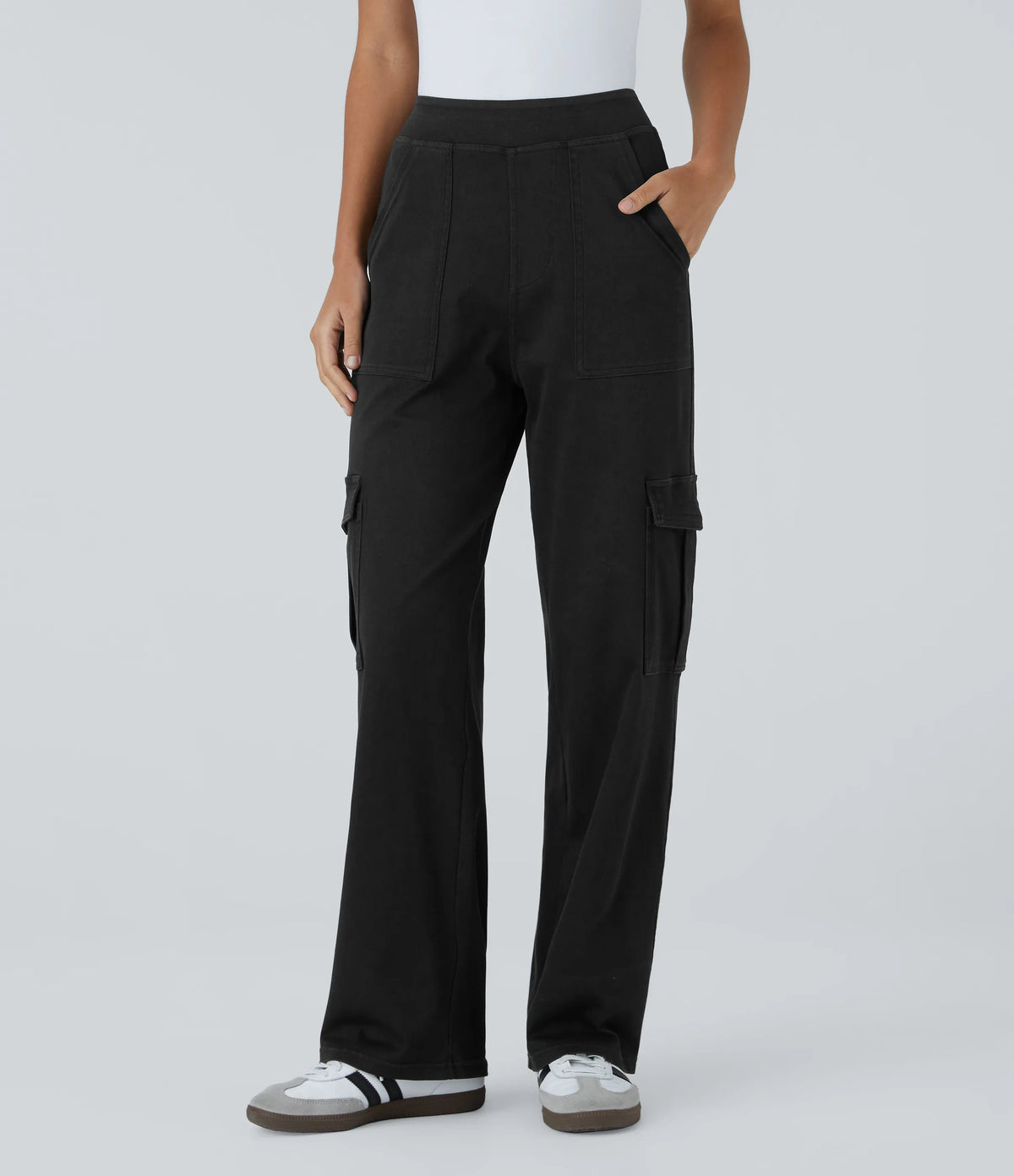 Mid Rise Multi Pockets Straight Leg Stretch Casual Cargo Jeans