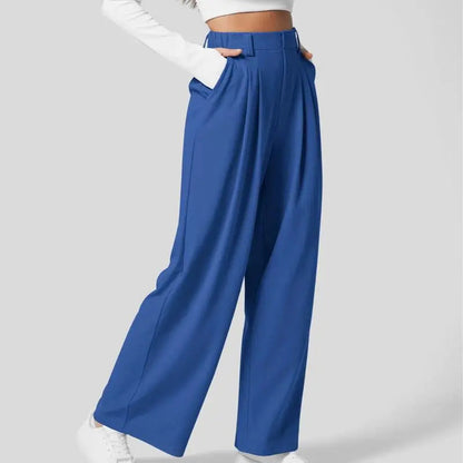 🔥Autumn Sale– High Waisted Pleated Wide Leg Waffle Work Pants with Side Pockets