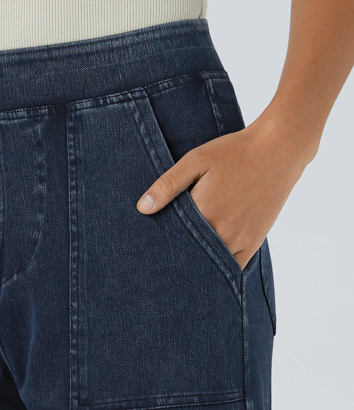 Mid Rise Multi Pockets Straight Leg Stretch Casual Cargo Jeans