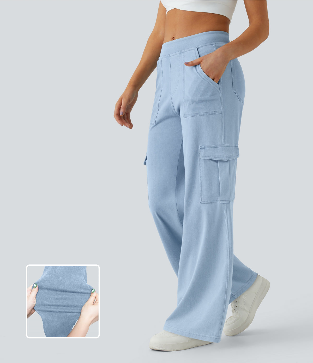 Mid Rise Multi Pockets Straight Leg Stretch Casual Cargo Jeans