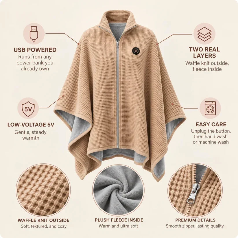 🔥 Wearable Heated Shawl 3 Heat Levels Portable Thermal Wrap