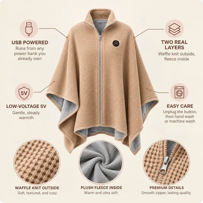 🔥 Wearable Heated Shawl 3 Heat Levels Portable Thermal Wrap