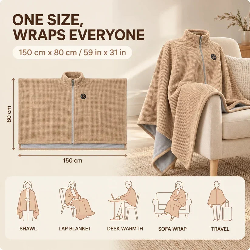 🔥 Wearable Heated Shawl 3 Heat Levels Portable Thermal Wrap