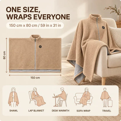 🔥 Wearable Heated Shawl 3 Heat Levels Portable Thermal Wrap