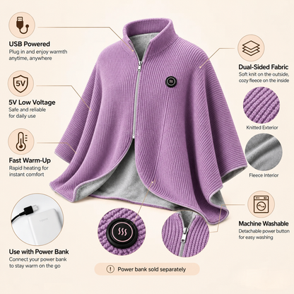 🔥 Wearable Heated Shawl 3 Heat Levels Portable Thermal Wrap