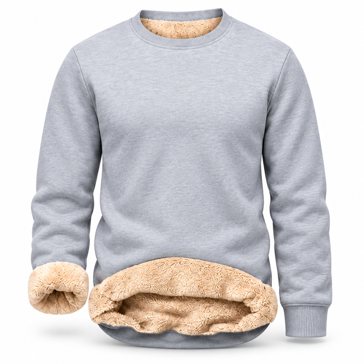 Men's Fitted Crewneck Fleece Lined Sweatshirt, Wind Resistant Polyester Athletic Pullover, Casual Fashion Active Tops