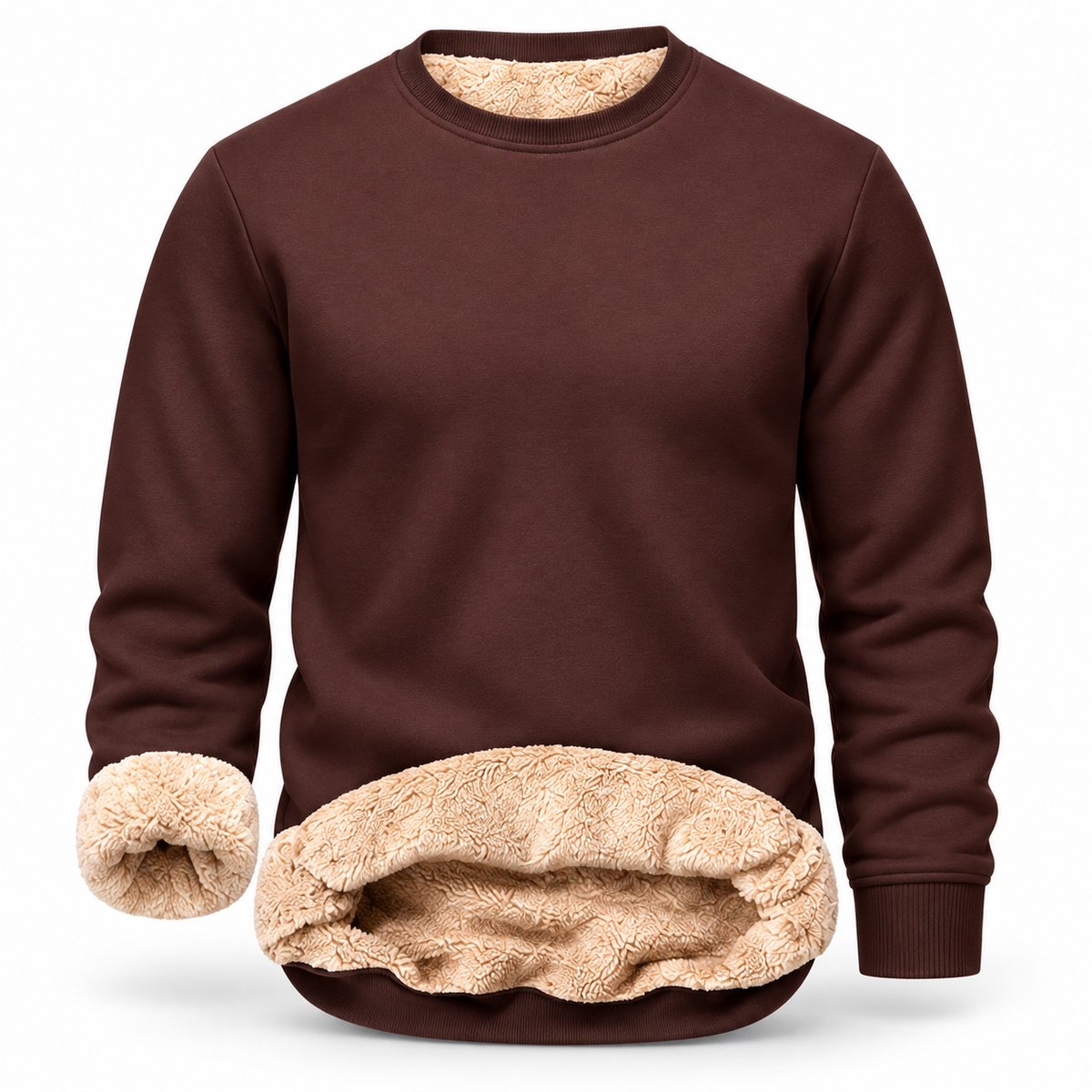 Men's Fitted Crewneck Fleece Lined Sweatshirt, Wind Resistant Polyester Athletic Pullover, Casual Fashion Active Tops