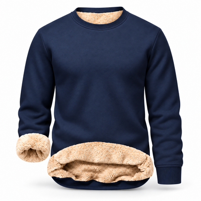 Men's Fitted Crewneck Fleece Lined Sweatshirt, Wind Resistant Polyester Athletic Pullover, Casual Fashion Active Tops