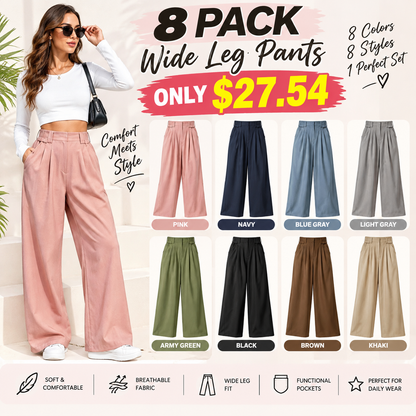 🔥Autumn Sale– High Waisted Pleated Wide Leg Waffle Work Pants with Side Pockets