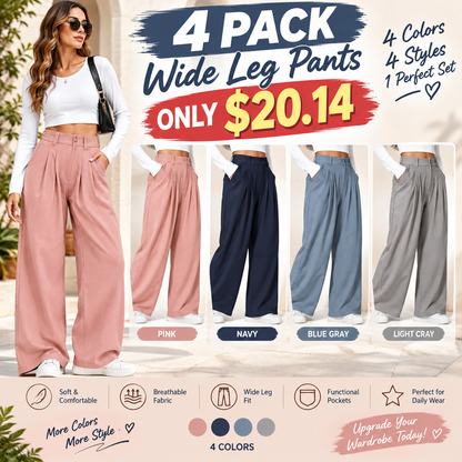 🔥Autumn Sale– High Waisted Pleated Wide Leg Waffle Work Pants with Side Pockets
