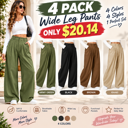 🔥Autumn Sale– High Waisted Pleated Wide Leg Waffle Work Pants with Side Pockets