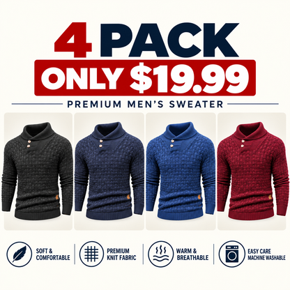 Men's Regular Textured Patched Detail Shawl Collar Sweater